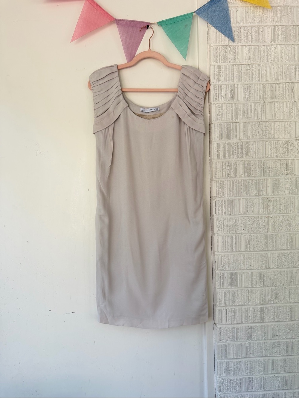 Zara Beige Pleated Shoulder Shift Dress